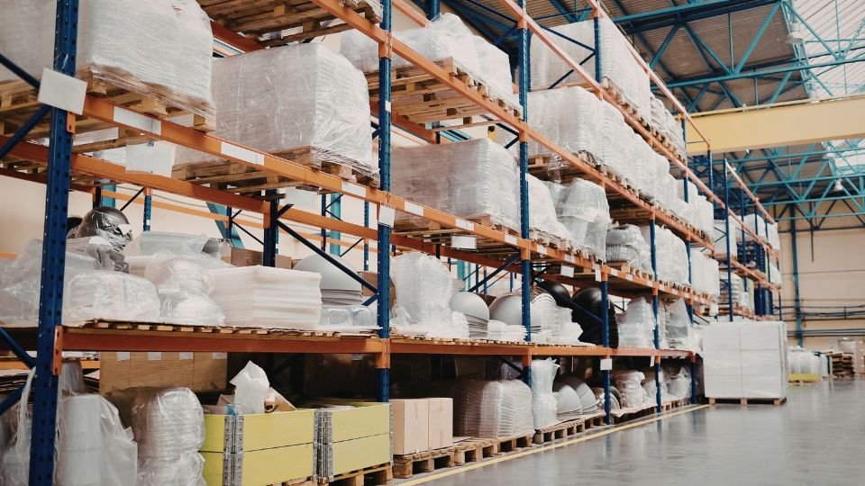 Armazém com caixas lacradas com lacres de segurança destrutíveis